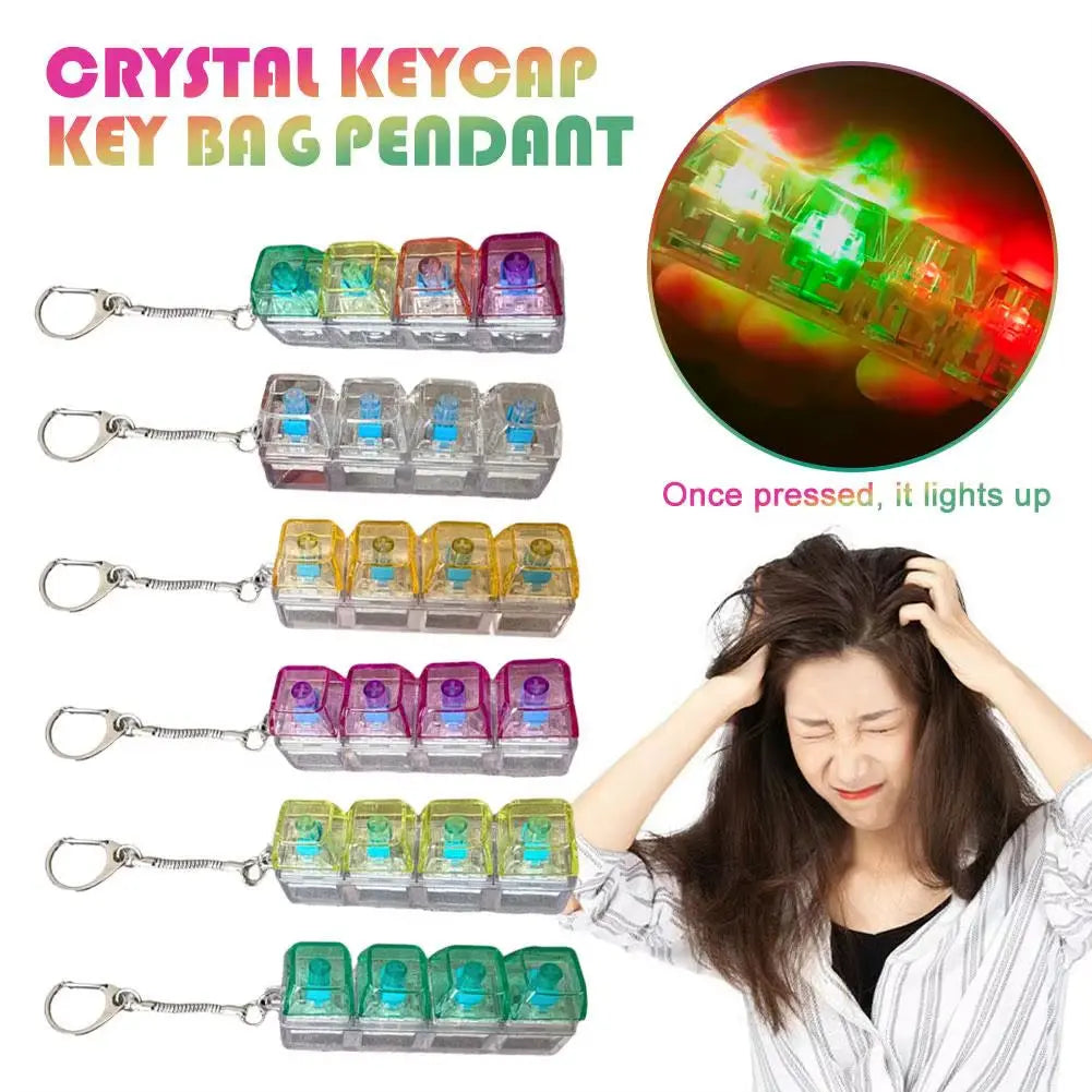 Keyboard Fidget Toys LED Crystal Keycap Keychain Stress Relief Fingertip Gadget Decompression Toys Clicker Fidget Toy