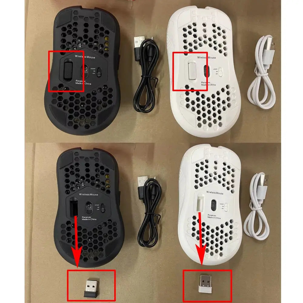 2.4G Wireless Mouse with RGB Backlit 6-Button 3-Speed DPI Type C Rechargeable Ergonomic Honeycomb Design Gaming Mouse