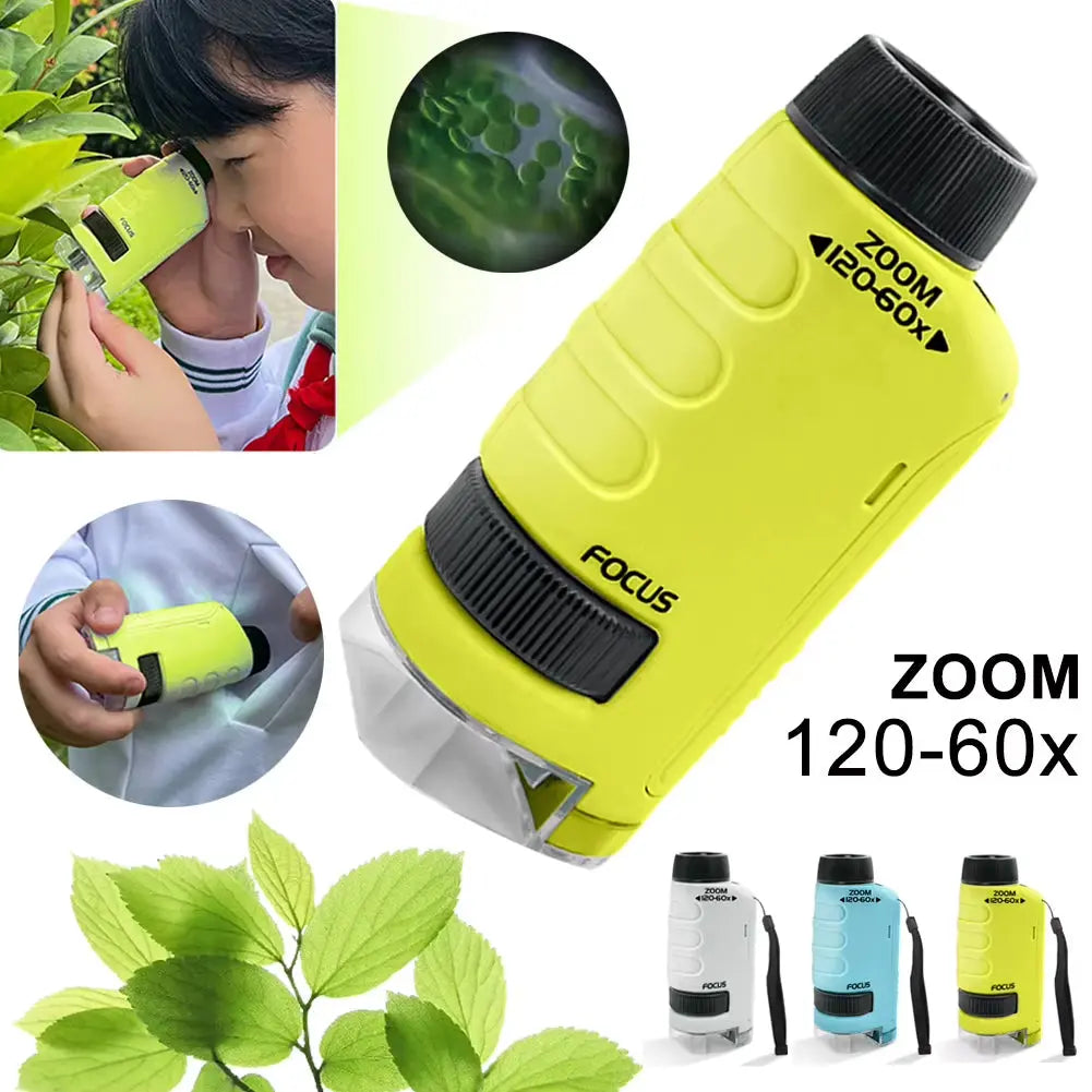 Handheld Pocket Microscope 60-120X Educational Science Microscope Battery Powered Biological Microscope Kit Outdoor Children Toy