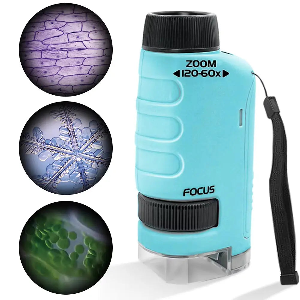 Handheld Pocket Microscope 60-120X Educational Science Microscope Battery Powered Biological Microscope Kit Outdoor Children Toy