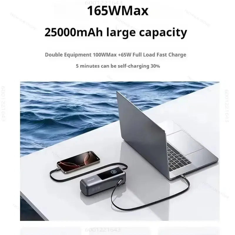 Anker Zolo Power Bank 25000Mah 165W Max Fast Charge High Capacity Retractable Cables Mobile Phone Power Bank Lightweight PC