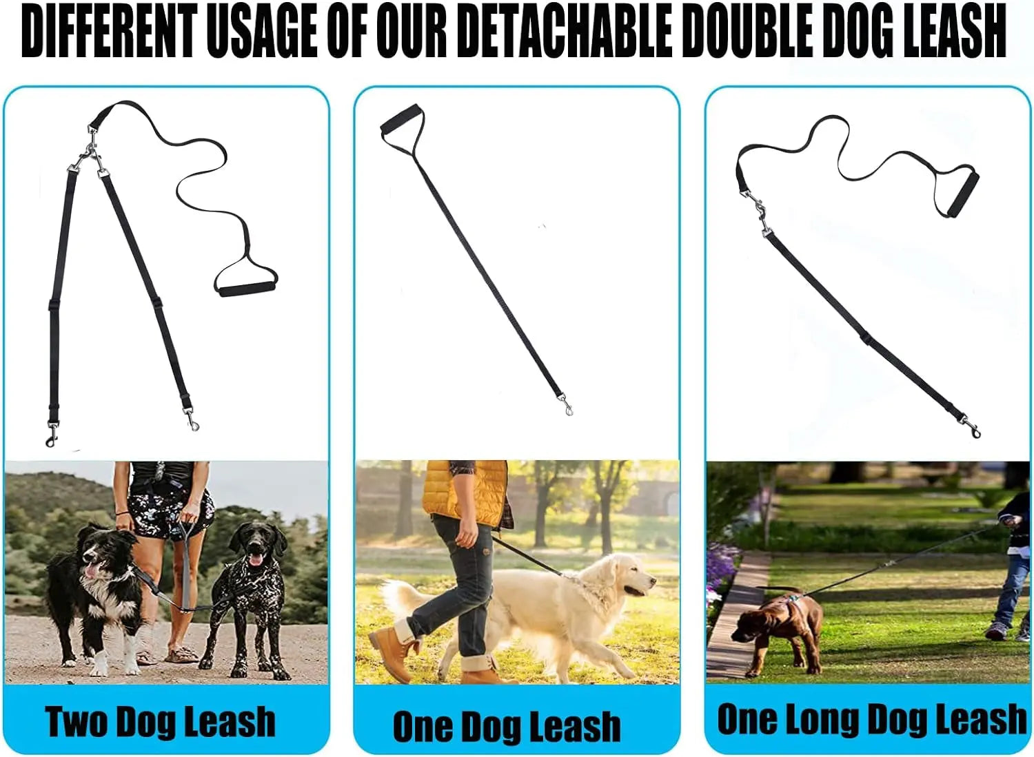 Double Dog Leash,Adjustable Dual Dog Leash,No Tangle Two Dog Leash,Multiple Dog Leash for 2 Dogs,Double Leash for Dogs,Leash Splitter for Large and Small Dogs,2 Dog Leash,Double Clip Dog Leash Coupler