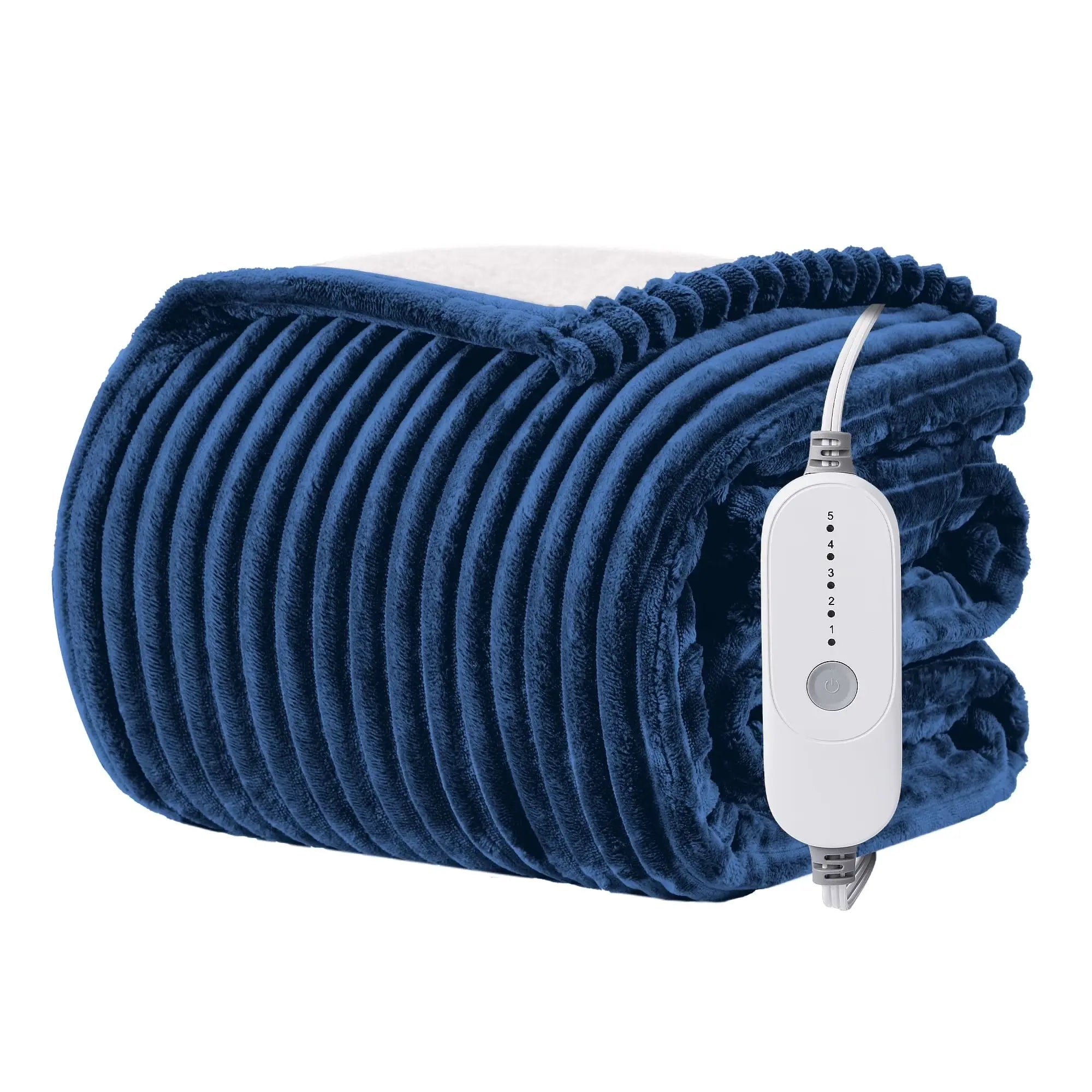 Electric Heated Blanket Full Size Throw with 5 Heat Levels & Auto Shut-Off Flannel & Sherpa for Home Couch, Bed, Office Use, 72"X84", Navy
