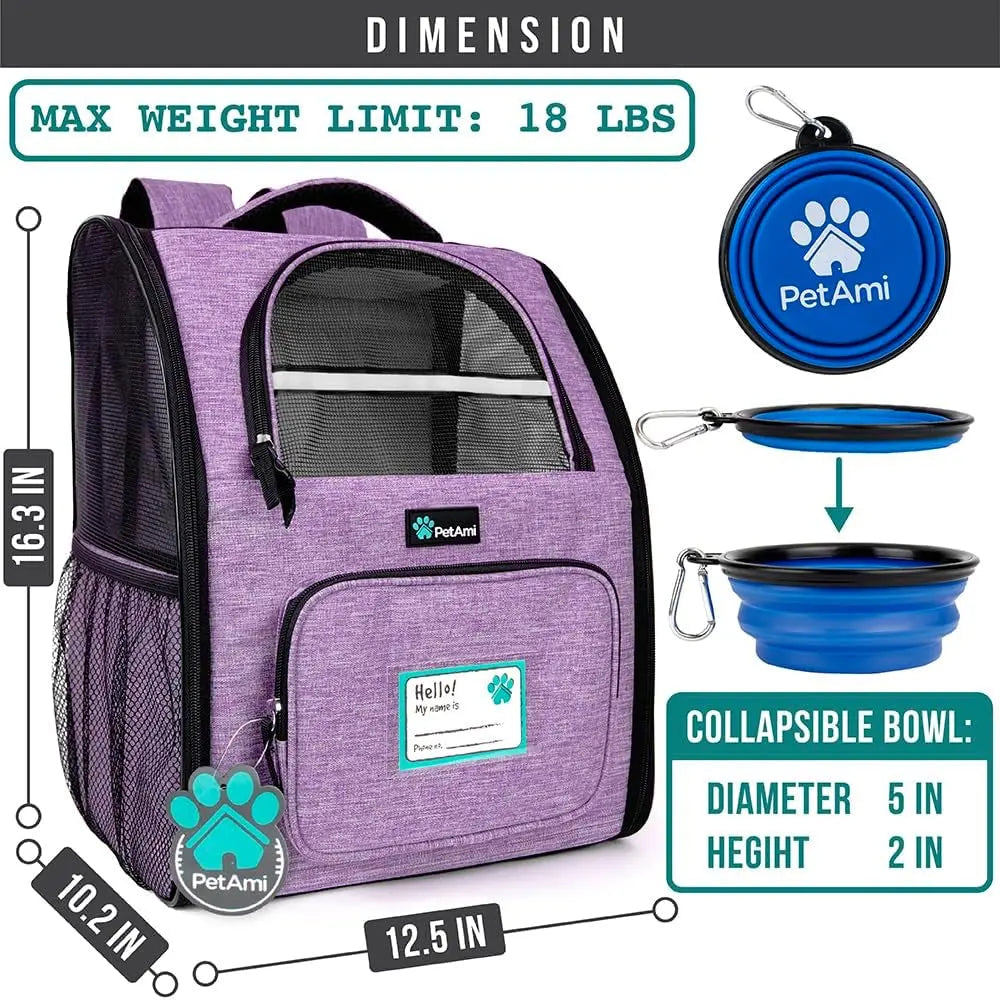 Dog Backpack Carrier for Small Large Cat, Pet, Puppy, Ventilated Pet Hiking Backpack Travel Bag, Airline Approved Cat Backpack Carrier, Camping Biking Dog Bag up to 18Lbs Pet, Purple