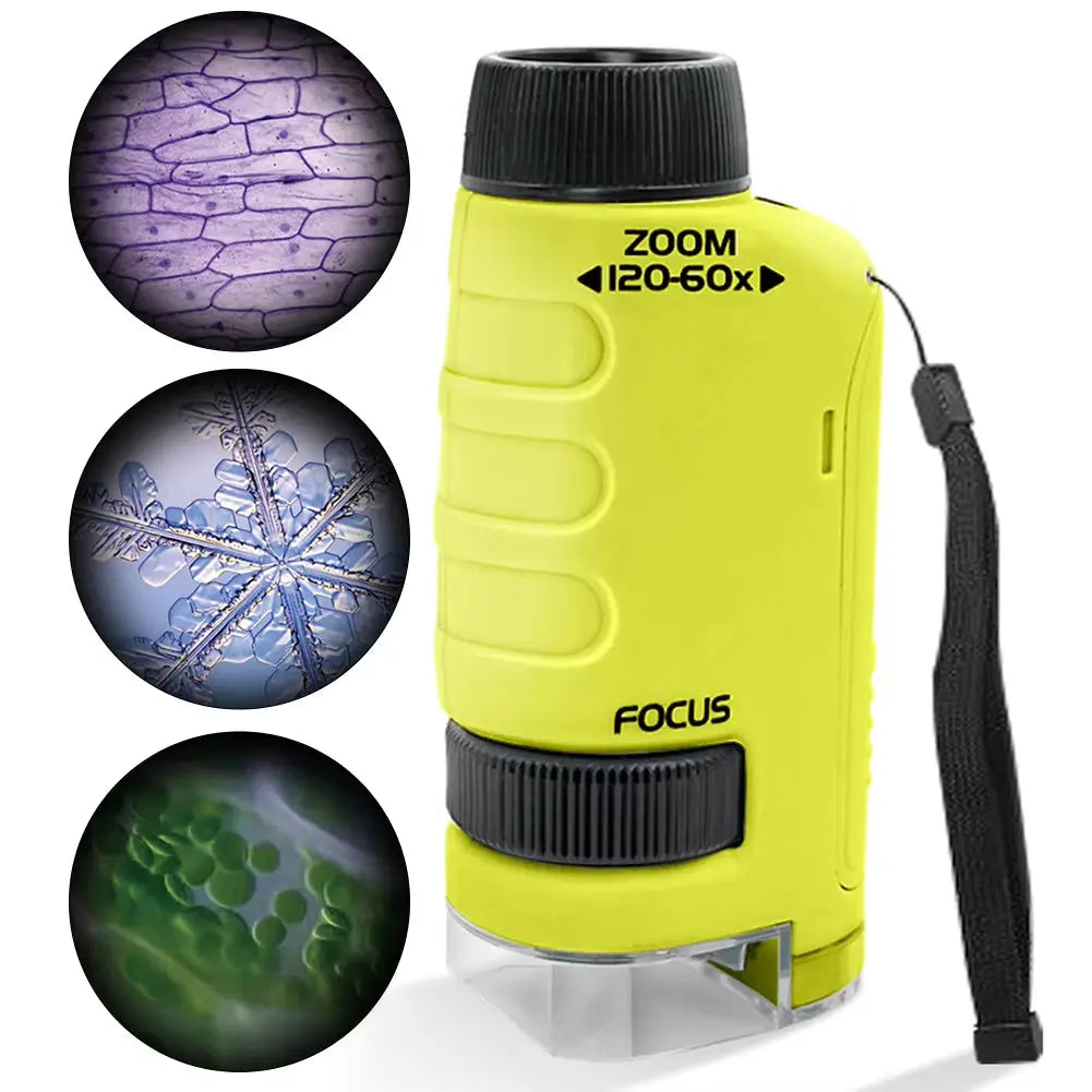 Handheld Pocket Microscope 60-120X Educational Science Microscope Battery Powered Biological Microscope Kit Outdoor Children Toy