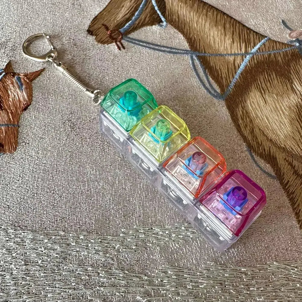 Keyboard Fidget Toys LED Crystal Keycap Keychain Stress Relief Fingertip Gadget Decompression Toys Clicker Fidget Toy