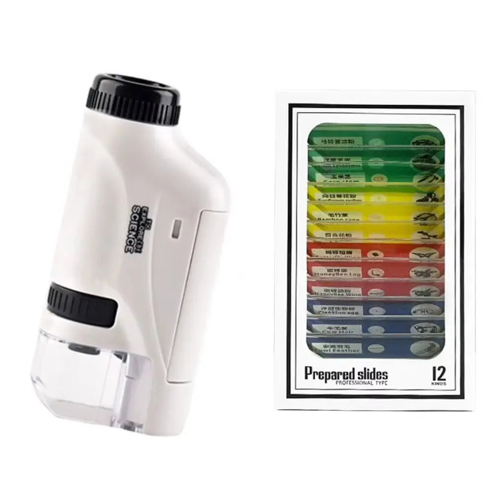 Handheld Pocket Microscope 60-120X Educational Science Microscope Battery Powered Biological Microscope Kit Outdoor Children Toy