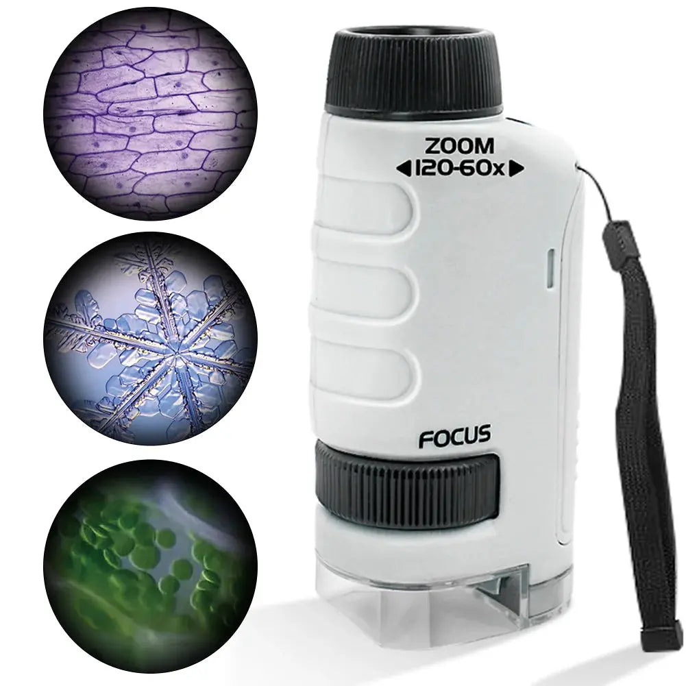 Handheld Pocket Microscope 60-120X Educational Science Microscope Battery Powered Biological Microscope Kit Outdoor Children Toy