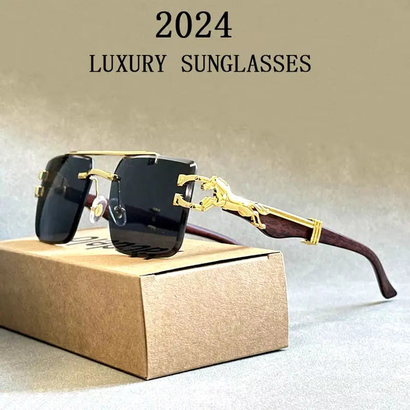 2024 Square Sunglasses for Men New Luxury Vintage Designer Rimless Sunglasses Women Trendy Fashion Glasses Gafas De Sol Hombre
