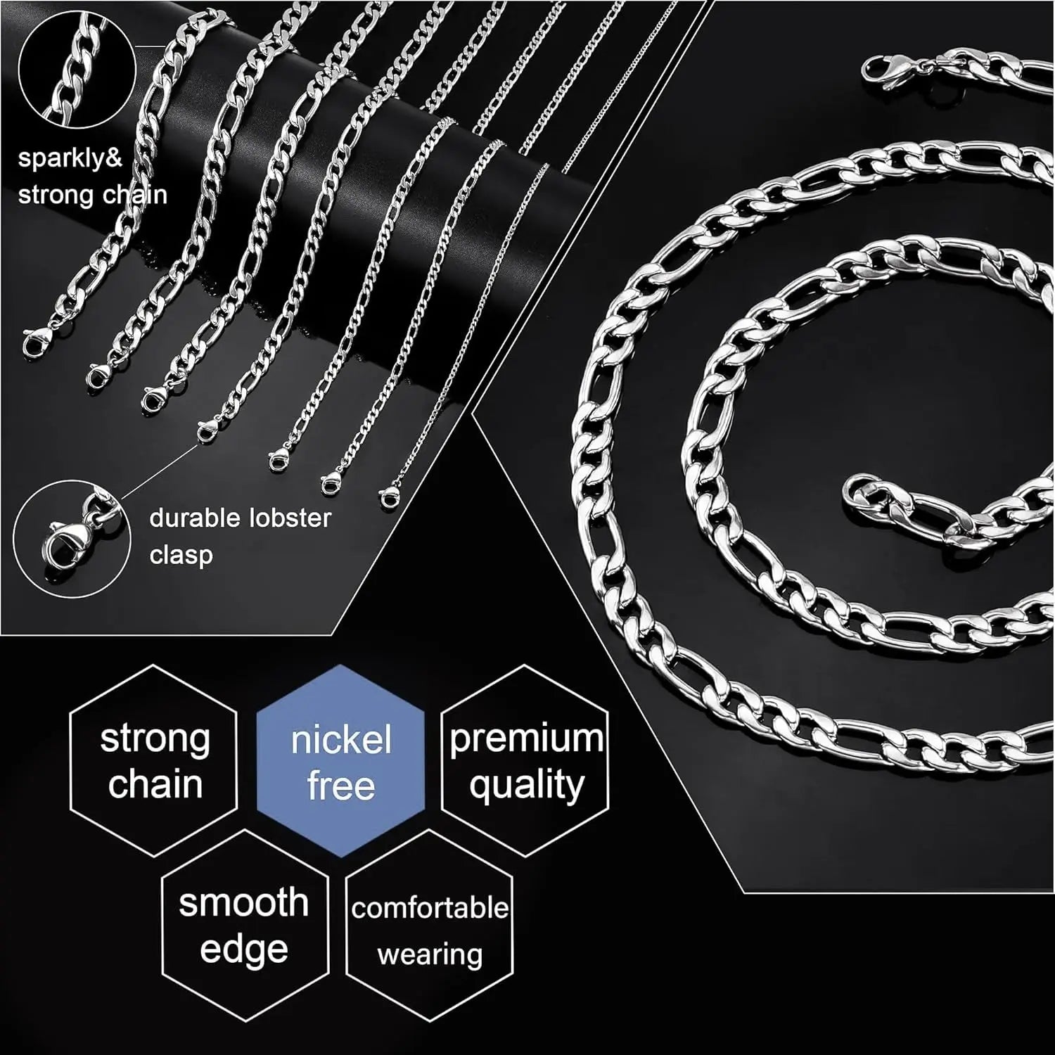 Figaro Chain Necklace Stainless Steel Real Gold Plated Chains for Men Women Jewelry Gift for Men Women