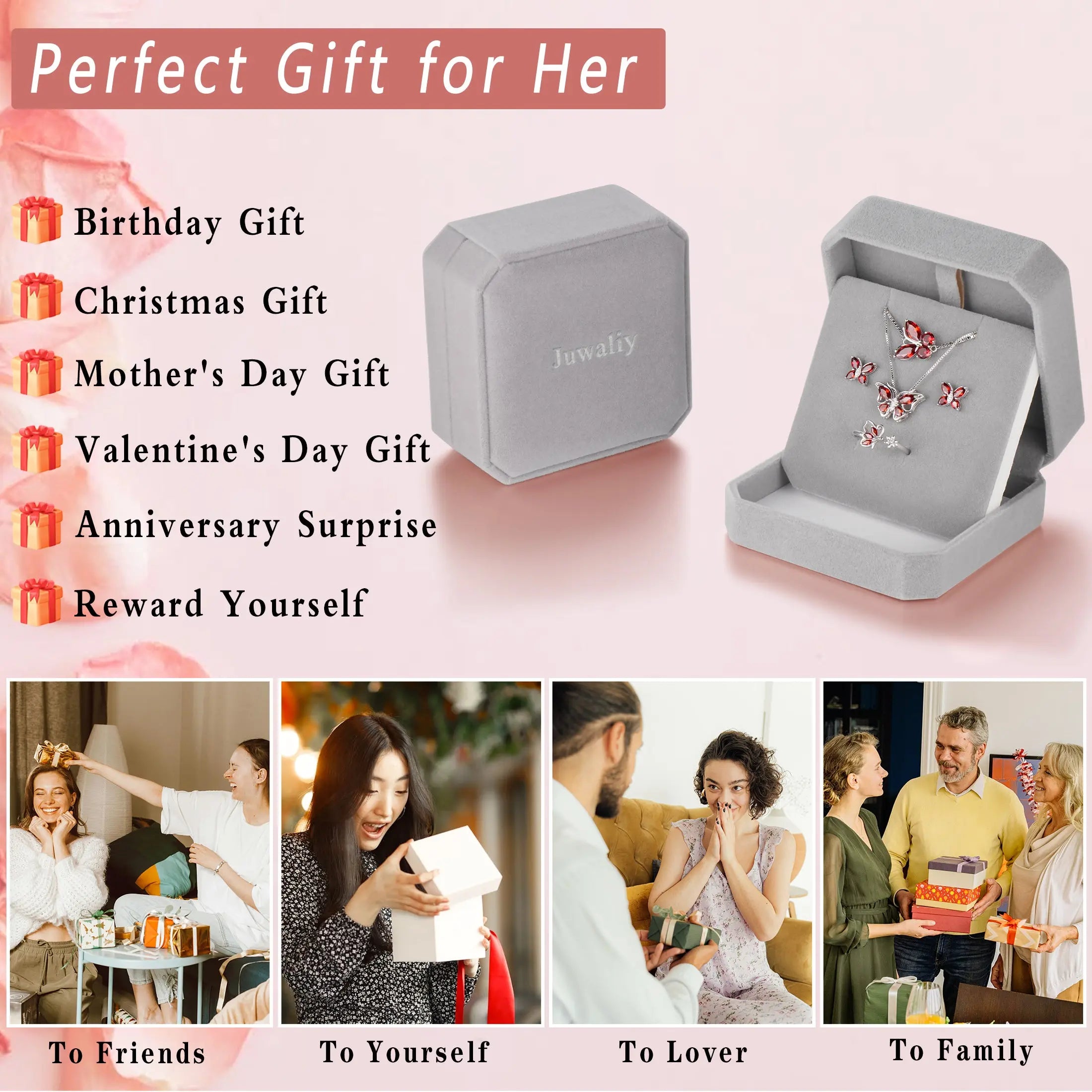 January Birthstone Jewelry Set Red Butterfly Garnet Fine Necklace/Earrings/Ring/Bracelet Sterling Silver Women Xmas Birthday Mother'S Day Gifts