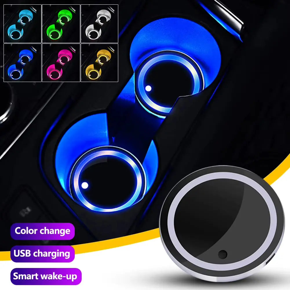 7 Color-Changing Car LED Luminous Coasters Cup Holder Lights Light up Cup Holder Insert Coasters Car Decorative Lamp Accessories